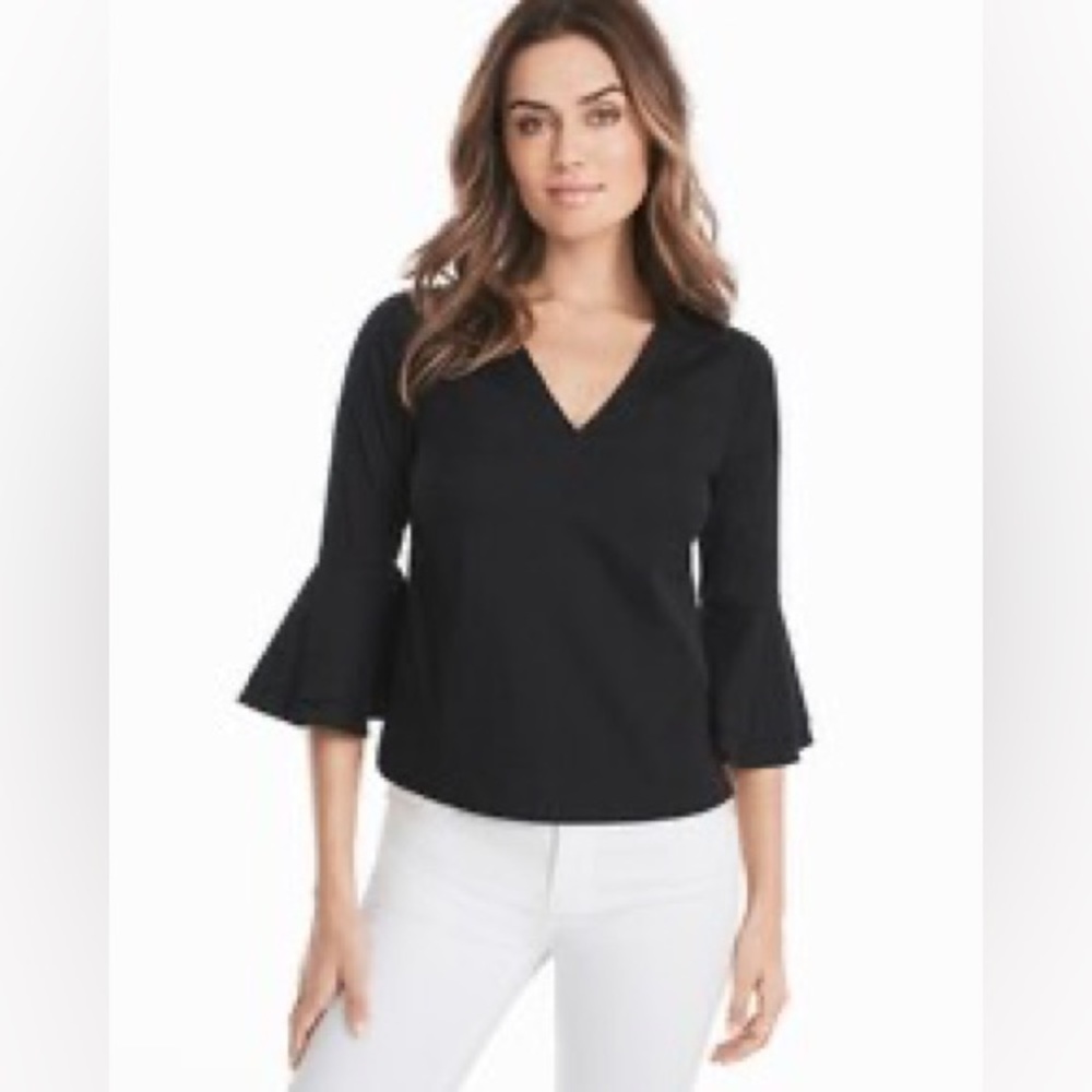 The Carmen Black Bell Sleeve Poplin Top | Size 0 | WHBM